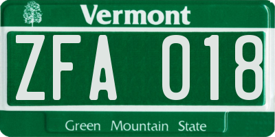 VT license plate ZFA018