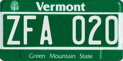 VT license plate ZFA020