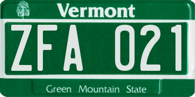 VT license plate ZFA021