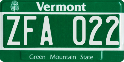 VT license plate ZFA022