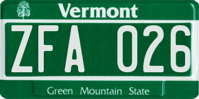 VT license plate ZFA026