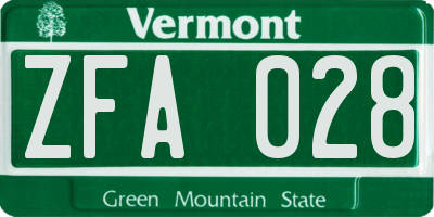 VT license plate ZFA028