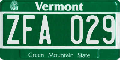 VT license plate ZFA029