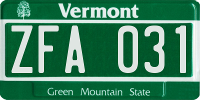 VT license plate ZFA031
