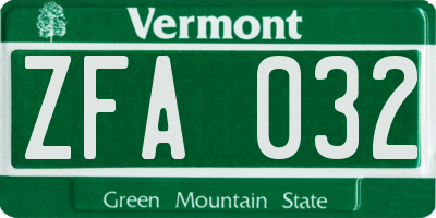 VT license plate ZFA032