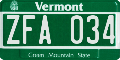 VT license plate ZFA034