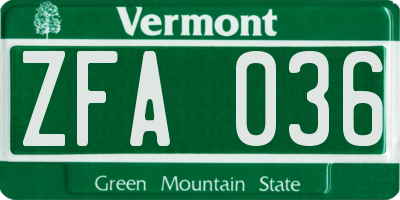 VT license plate ZFA036