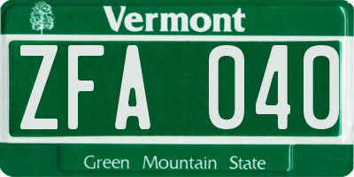 VT license plate ZFA040