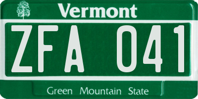 VT license plate ZFA041