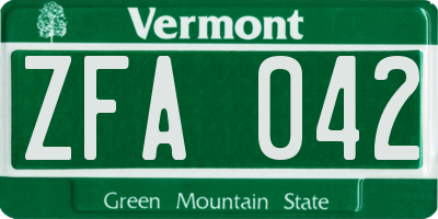 VT license plate ZFA042