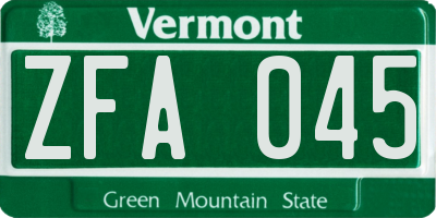 VT license plate ZFA045