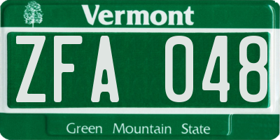 VT license plate ZFA048