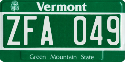 VT license plate ZFA049