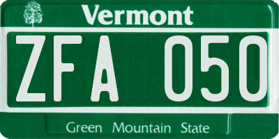 VT license plate ZFA050