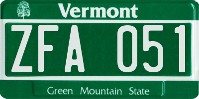 VT license plate ZFA051
