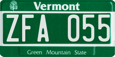 VT license plate ZFA055