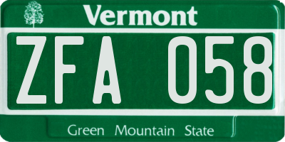 VT license plate ZFA058
