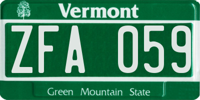 VT license plate ZFA059