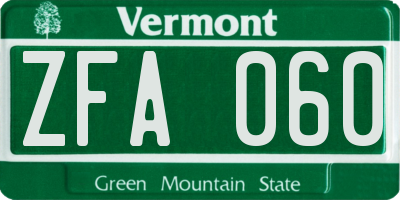 VT license plate ZFA060