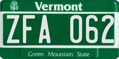 VT license plate ZFA062