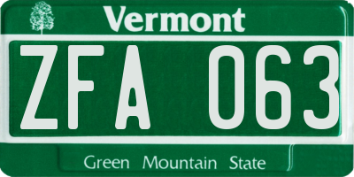 VT license plate ZFA063