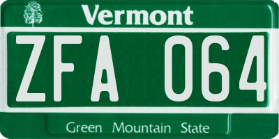 VT license plate ZFA064