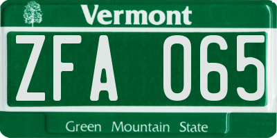 VT license plate ZFA065