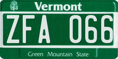 VT license plate ZFA066