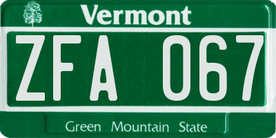 VT license plate ZFA067