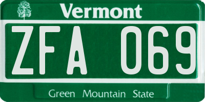 VT license plate ZFA069