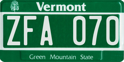 VT license plate ZFA070
