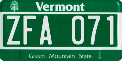 VT license plate ZFA071