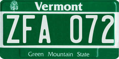 VT license plate ZFA072