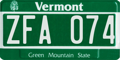 VT license plate ZFA074