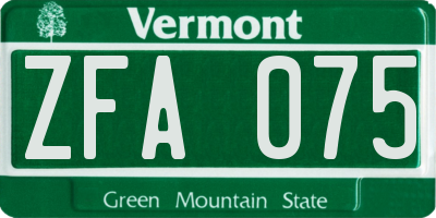VT license plate ZFA075
