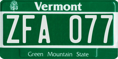 VT license plate ZFA077