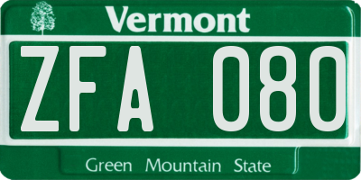 VT license plate ZFA080