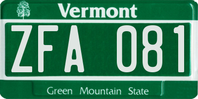 VT license plate ZFA081