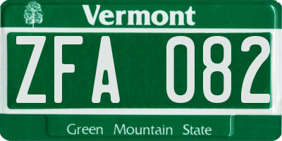 VT license plate ZFA082