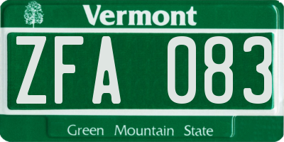 VT license plate ZFA083