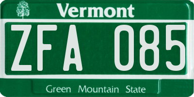 VT license plate ZFA085