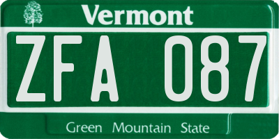 VT license plate ZFA087
