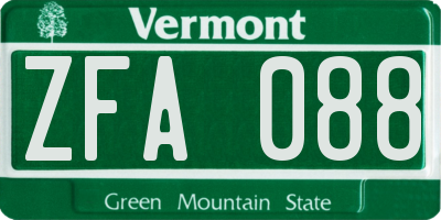 VT license plate ZFA088