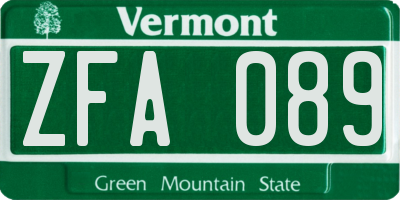 VT license plate ZFA089