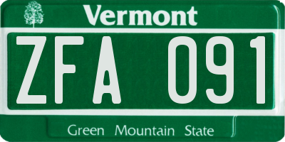 VT license plate ZFA091