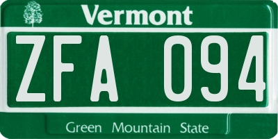 VT license plate ZFA094