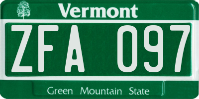 VT license plate ZFA097