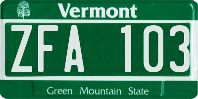 VT license plate ZFA103
