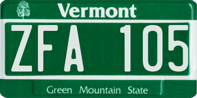 VT license plate ZFA105