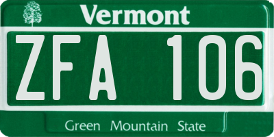 VT license plate ZFA106
